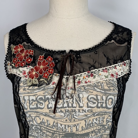 Vanilla Sugar Tan Western Print With Lace Tank Top - Picture 6 of 16